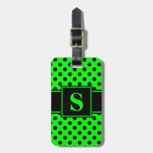 Monogram Zwarte Polka Dots op Lime Green
