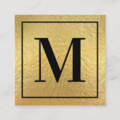 Monogram zwarte rand Faux Gold Foil Vierkante Visitekaartje (Voorkant)