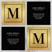 Monogram zwarte rand Faux Gold Foil Vierkante Visitekaartje