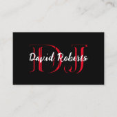 Monogram zwarte & rode professionele dj's visitekaartje (Voorkant)