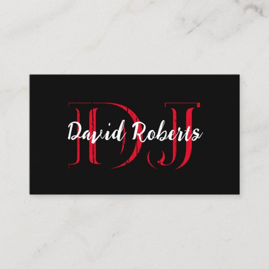 Monogram zwarte & rode professionele dj's visitekaartje (Voorkant)