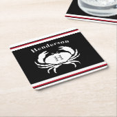 Monogram zwarte rode witte krab kartonnen onderzetters (Schuin)