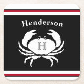 Monogram zwarte rode witte krab kartonnen onderzetters (Voorkant)