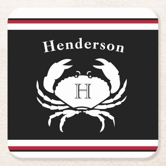 Monogram zwarte rode witte krab kartonnen onderzetters (Voorkant)