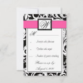 Monogram zwarte & Roze Damask Wedding RSVP-kaarten RSVP Kaartje (Achterkant)