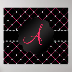 Monogram zwarte roze diamanten poster