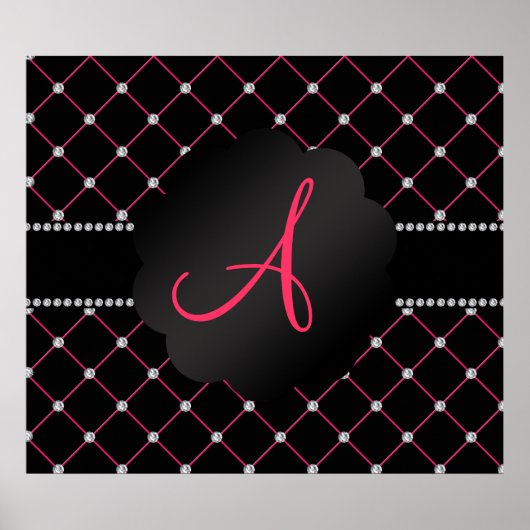Monogram zwarte roze diamanten poster (Voorkant)