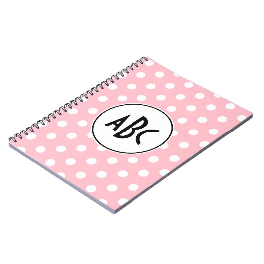 Monogram zwarte roze en witte poka Dots Notitieboek (Linkerzijde)