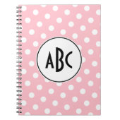 Monogram zwarte roze en witte poka Dots Notitieboek (Voorkant)