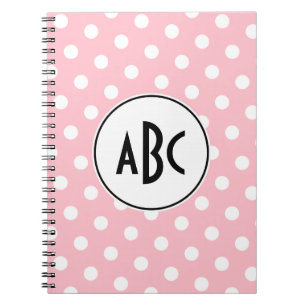 Monogram zwarte roze en witte poka Dots Notitieboek