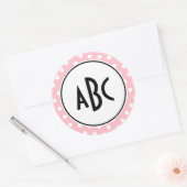 Monogram zwarte roze en witte poka Dots Ronde Sticker (Envelop)