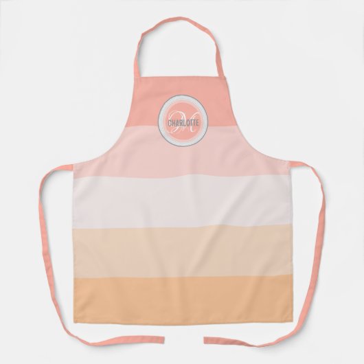 Monogram: zwarte roze gestreept modern schort (Voorkant)