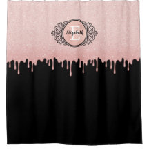 Monogram zwarte roze, lichte glitterschijven