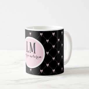 Monogram Zwarte & Roze Strik Script Koffiemok