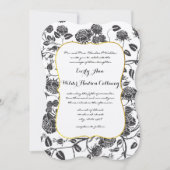 Monogram zwarte Rozen Toile Gold Border Wedding Kaart (Voorkant)