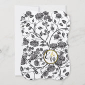 Monogram zwarte Rozen Toile Gold Border Wedding Kaart (Achterkant)