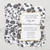 Monogram zwarte Rozen Toile Gold Border Wedding Kaart (Voorkant / Achterkant)