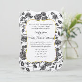 Monogram zwarte Rozen Toile Gold Border Wedding Kaart (Staand voorkant)