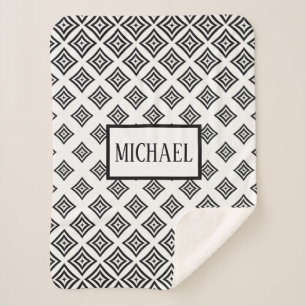 Monogram zwarte ruitvormig sherpa deken