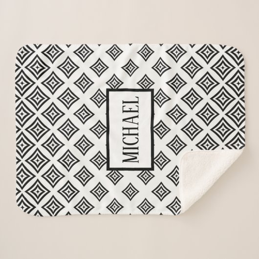 Monogram zwarte ruitvormig sherpa deken (Voorkant (horizontaal))