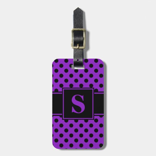 Monogram Zwarte Stippen op Paars Bagagelabel (Voorkant verticaal)