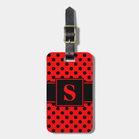 Monogram Zwarte Stippen op Rood Bagagelabel (Voorkant verticaal)