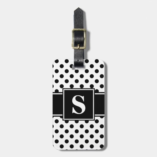 Monogram Zwarte Stippen op Wit Bagagelabel (Voorkant verticaal)