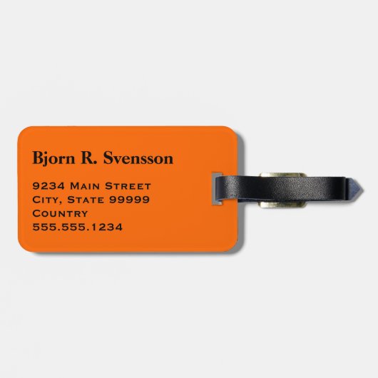 Monogram zwarte streep op Sinaasappel Bagagelabel (Achterkant horizontaal)