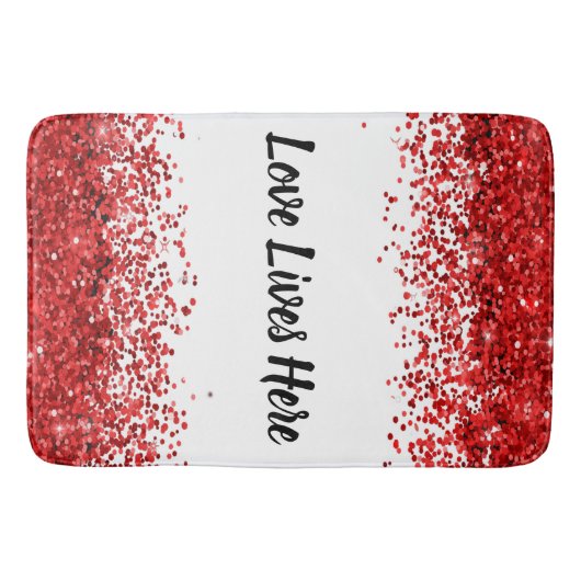 Monogram - Zwarte tekst op wit met rode glitter | Badmat (Voorkant)
