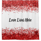 Monogram - Zwarte tekst op wit met rode glitter | Douchegordijn (Voorkant)