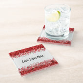 Monogram - Zwarte tekst op wit met rode glitter | Glazen Onderzetter (Schuin)