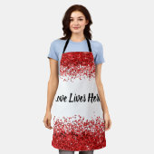 Monogram - Zwarte tekst op wit met rode glitter | Schort (Gedragen)