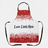 Monogram - Zwarte tekst op wit met rode glitter | Schort (Voorkant)