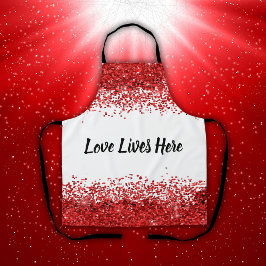 Monogram - Zwarte tekst op wit met rode glitter | Schort