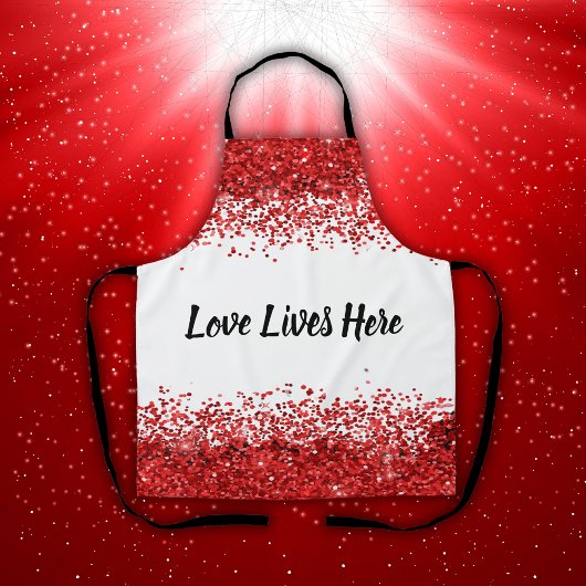 Monogram - Zwarte tekst op wit met rode glitter | Schort