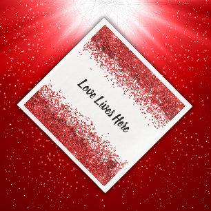 Monogram - Zwarte tekst op wit met rode glitter Servet