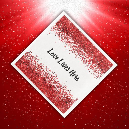 Monogram - Zwarte tekst op wit met rode glitter | Servet