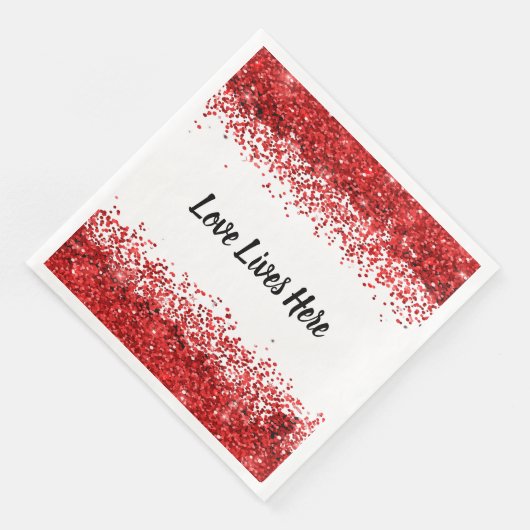 Monogram - Zwarte tekst op wit met rode glitter | Servet (Hoek)