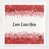 Monogram - Zwarte tekst op wit met rode glitter | Servet (Voorkant)