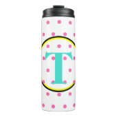 Monogram Zwarte Turquoise Roze Stippen Thermosbeker (Voorkant)
