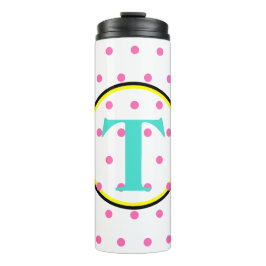 Monogram Zwarte Turquoise Roze Stippen Thermosbeker