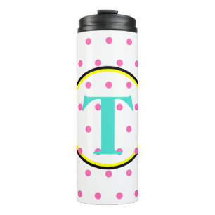 Monogram Zwarte Turquoise Roze Stippen Thermosbeker