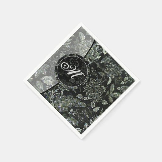 Monogram Zwarte Vintage Bloemenservetten 2 Servetten (Hoek)