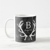 Monogram zwarte Waterverf en Rustic Deer Antlers Koffiemok (Links)