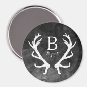 Monogram zwarte Waterverf en Rustic Deer Antlers Magneet (Voorkant / Achterkant)