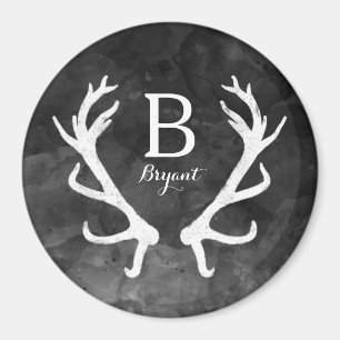 Monogram zwarte Waterverf en Rustic Deer Antlers Magneet