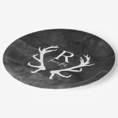 Monogram zwarte Waterverf en Rustic Deer Antlers Papieren Bordje (Gekanteld)