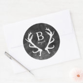 Monogram zwarte Waterverf en Rustic Deer Antlers Ronde Sticker (Envelop)