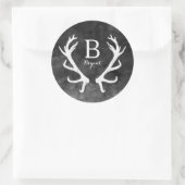 Monogram zwarte Waterverf en Rustic Deer Antlers Ronde Sticker (Tas)
