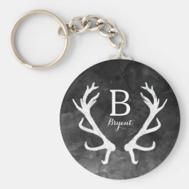 Monogram zwarte Waterverf en Rustic Deer Antlers Sleutelhanger